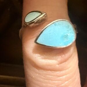Vintage 925 Teardrop Turquoise wrap around her own ring adjustable